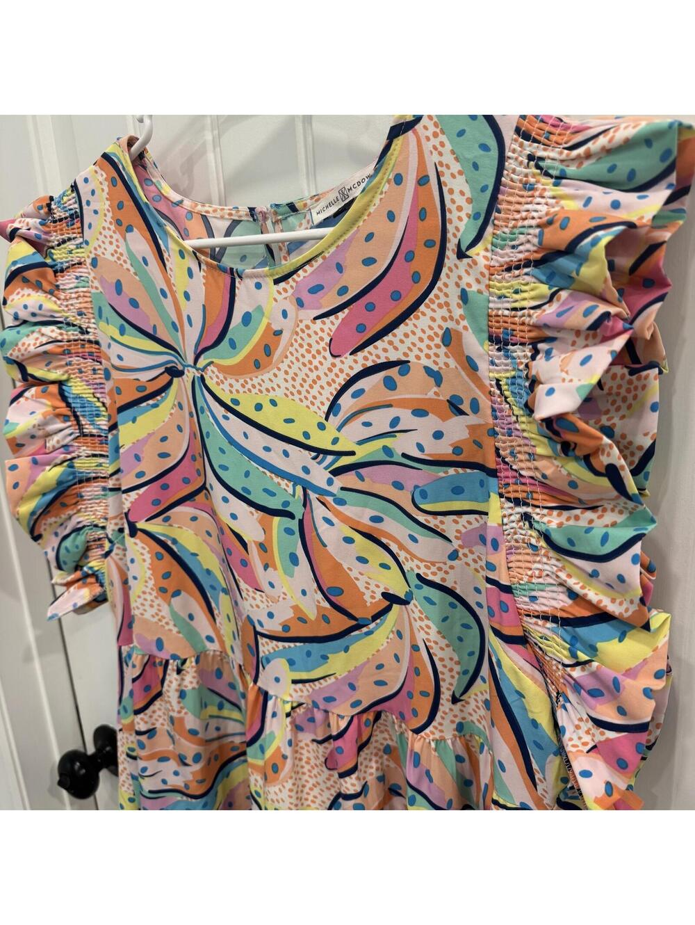 Michelle McDowell Colorful Ruffle Sleeve Dress Size L